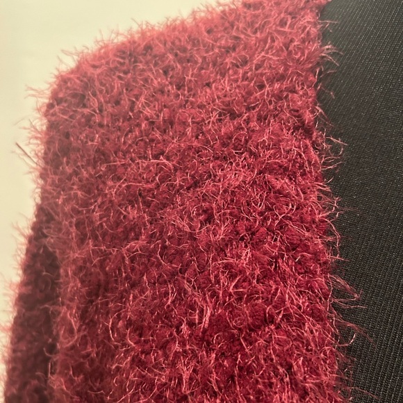 Love Tree Cardigan Womens S eyelash fuzzy maroon burgundy - Picture 4 of 9